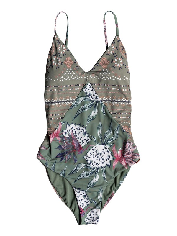 roxy, Little Bandits One-Piece Swimsuit, OLIVE SWIM HOUSE OF THE SUN (glw8) 0 Little Bandits One-Piece Swimsuit Green ERJX103127 Roxy