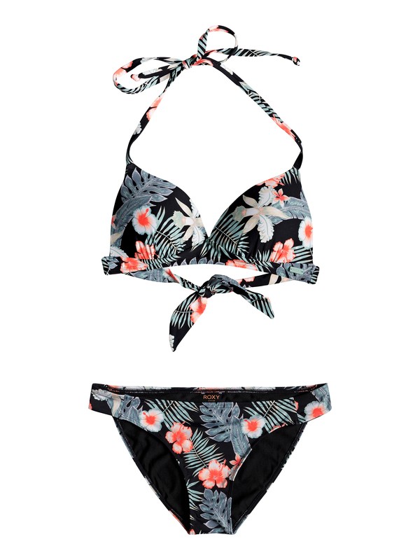 roxy, Beach Classics - Conjunto de Bikini Triangular Moldeado para Mujer, ANTHRACITE TROPICALABABA SWIM (kvj8) 0 Beach Classics - Conjunto de Bikini Triangular Moldeado para Mujer Negro ERJX203330 Roxy