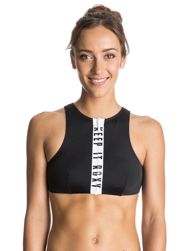 roxy, Sand To Sea Zip Crop Bikini Top, TRUE BLACK (kvj0) 0 Sand To Sea Zip Crop Bikini Top ERJX303243 Roxy