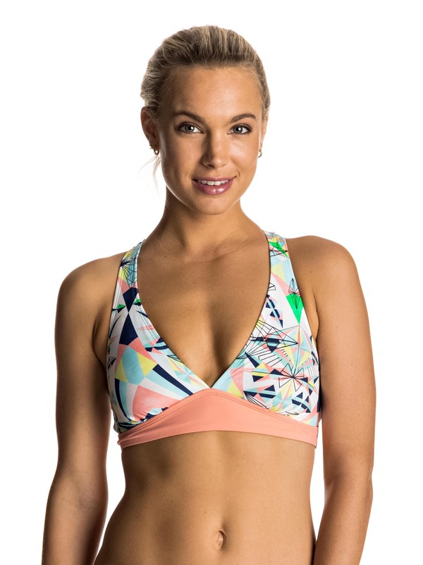 roxy, Keep It ROXY Sporty 70'S Halter Bikini Top, MARSHMALLOW PSYCHE PALM REPEAT (wbt6) 0 Keep It ROXY Sporty 70'S Halter Bikini Top ERJX303401 Roxy