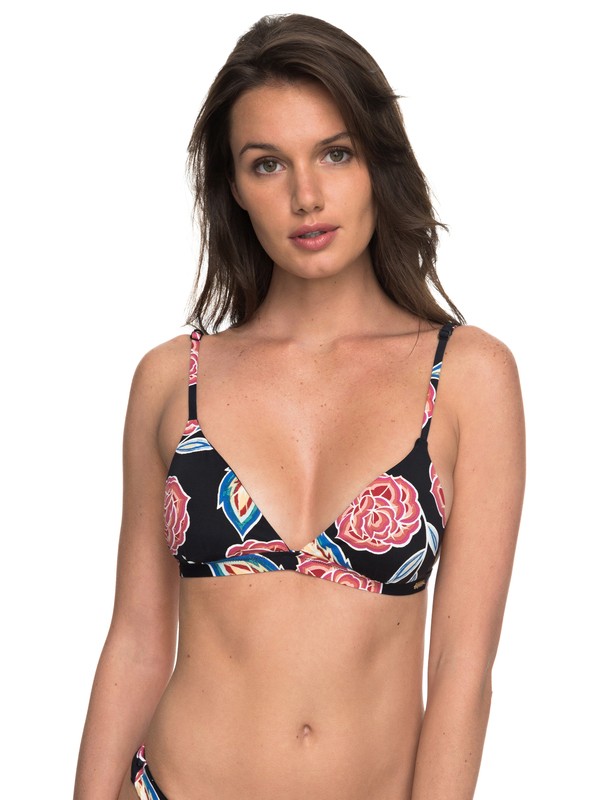 roxy, Softly Love Reversible Fixed Tri Bikini Top, ANTHRACITE MEXICAN ROSES (kvj7) 0 Softly Love Reversible Fixed Tri Bikini Top ERJX303572 Roxy