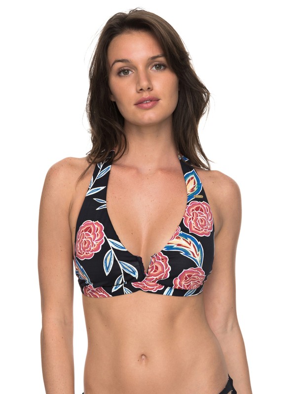 roxy, Softly Love D-Cup Halter Bikini Top, ANTHRACITE MEXICAN ROSES (kvj7) 0 Softly Love D-Cup Halter Bikini Top ERJX303580 Roxy