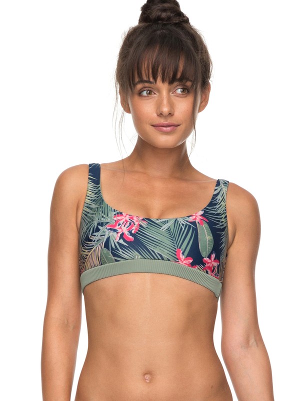 roxy, ROXY Fitness Sporty Bra Bikini Top, DRESS BLUE TIARE FLOWER (xbbm) 0 ROXY Fitness Sporty Bra Bikini Top Blue ERJX303622 Roxy