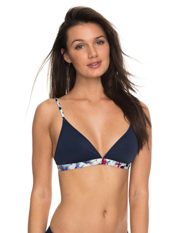 roxy, POP Surf Fixed Tri Bikini Top, DRESS BLUES RAIN DAZE WET PRIN (btk2) 0 POP Surf Fixed Tri Bikini Top Blue ERJX303649 Roxy