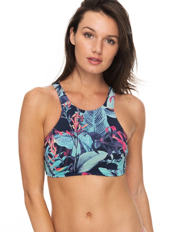 roxy, ROXY Essentials - Crop Bikini Top, DRESS BLUES FANTASTIC GARDEN S (btk6) 0 ROXY Essentials - Crop Bikini Top Blue ERJX303656 Roxy