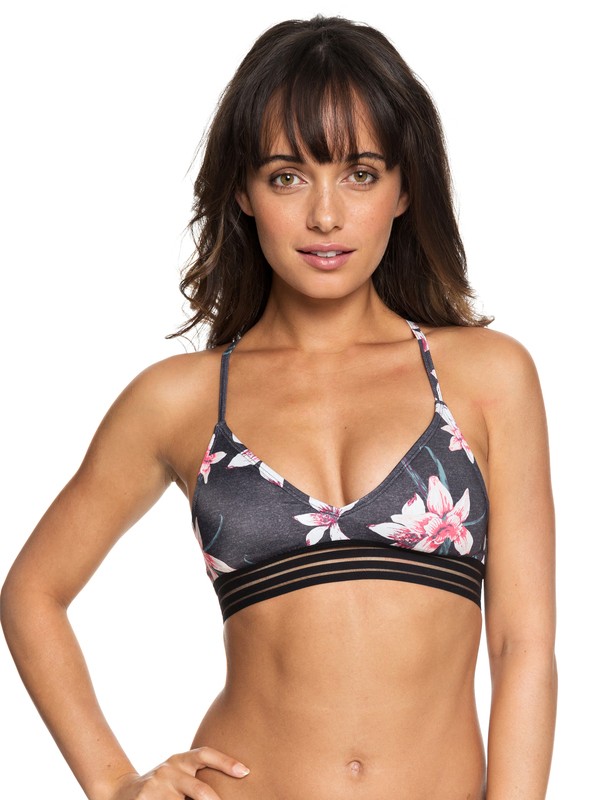 roxy, ROXY Fitness Athletic Tri Bikini Top, CHARCOAL HEATHER FLOWER FIELD (kpg7) 0 ROXY Fitness Athletic Tri Bikini Top Black ERJX303757 Roxy