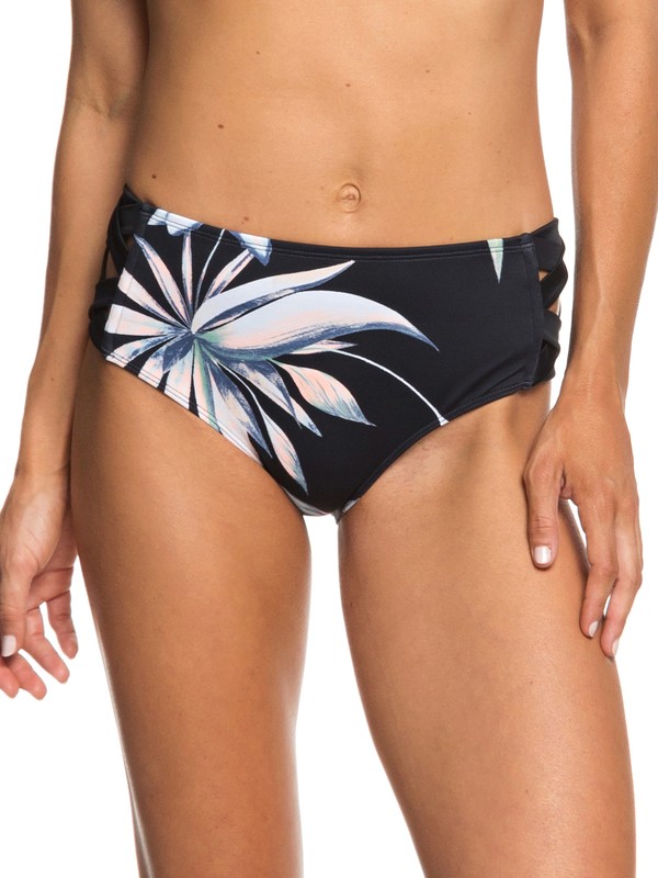 roxy, Find Your Wild Mid-Waist Bikini Bottoms, TRUE BLK DELICATE FLOWERS S (kvj7) 0 Find Your Wild Mid-Waist Bikini Bottoms Black ERJX403661 Roxy