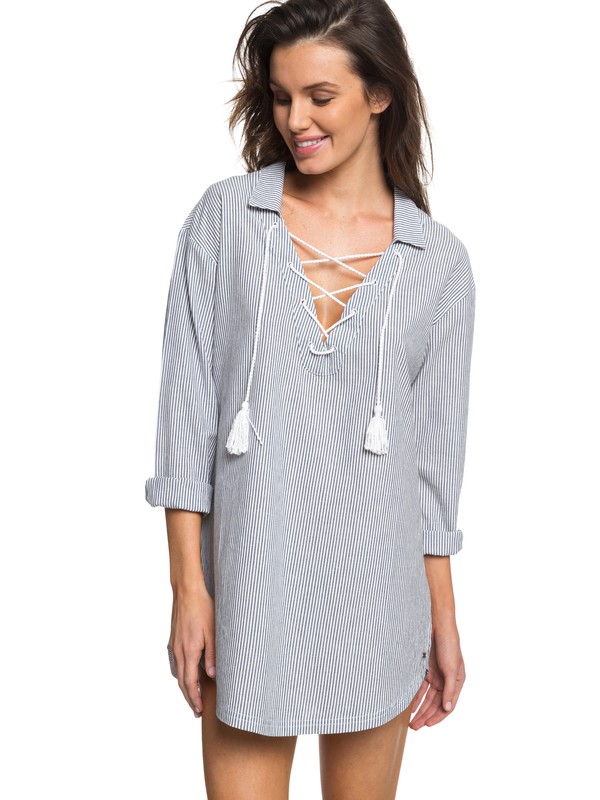 roxy, Lonely For You Long Sleeve Shirt Dress, MED BLUE CORNFIELD STRIPE S (bte6) 0 Lonely For You Long Sleeve Shirt Dress Blue ERJX603132 Roxy