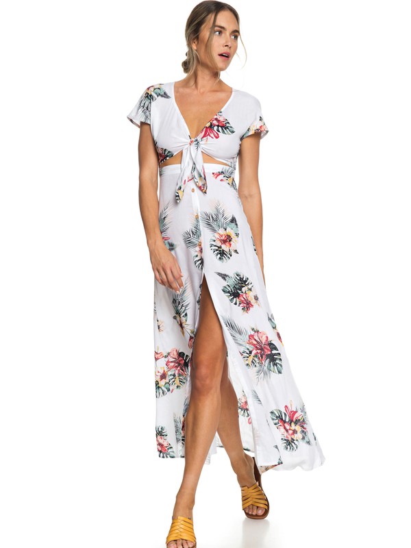 roxy, Ubud Walk Short Sleeve Maxi Dress, BRIGHT WHITE TROPICAL NIGHTS (wbb9) 0 Ubud Walk Short Sleeve Maxi Dress White ERJX603134 Roxy