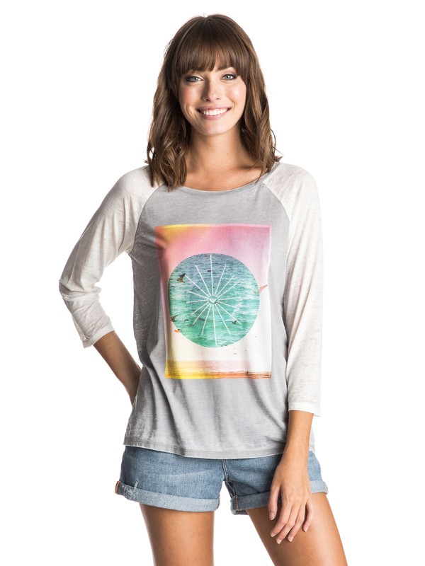 roxy, Aruba New Waters Raglan Tee, HERITAGE HEATHER (sgrh) 0 Aruba New Waters Raglan Tee ERJZT03450 Roxy