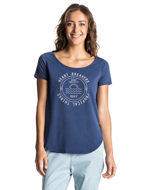 roxy, Tulip Side Washed Heart Breakers Tee, BLUE DEPTHS (bta0) 0 Tulip Side Washed Heart Breakers Tee ERJZT03817 Roxy