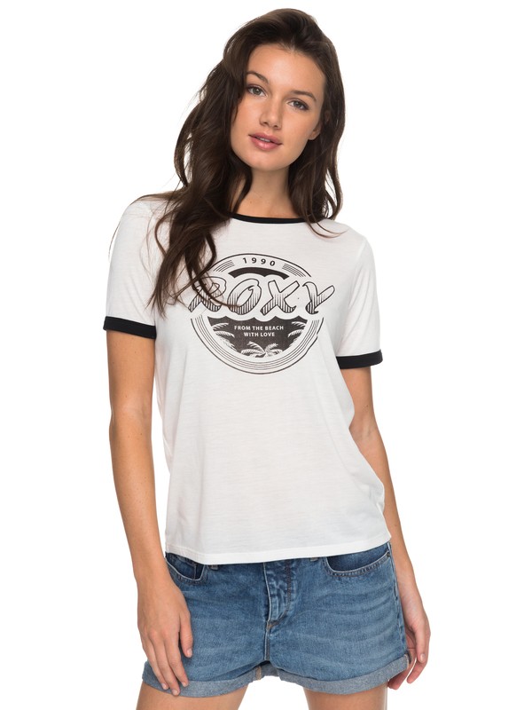 roxy, Puerto Pic Roxy 1990 Tee, MARSHMALLOW/ANTHRACITE (xwwk) 0 Puerto Pic Roxy 1990 Tee ERJZT04134 Roxy