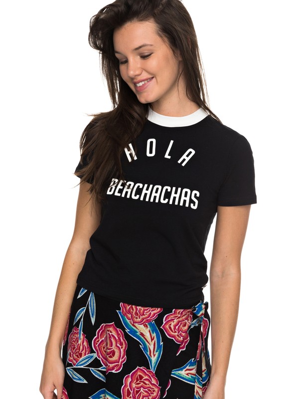 roxy, Volcano Sense Hola Beachachas Ringer Tee, ANTHRACITE (kvj0) 0 Volcano Sense Hola Beachachas Ringer Tee Black ERJZT04136 Roxy