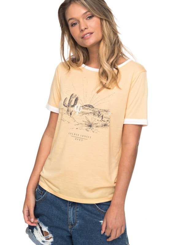 roxy, Puerto Pic Golden Sunset Ringer Tee, SUNBURST (nfl0) 0 Puerto Pic Golden Sunset Ringer Tee ERJZT04145 Roxy