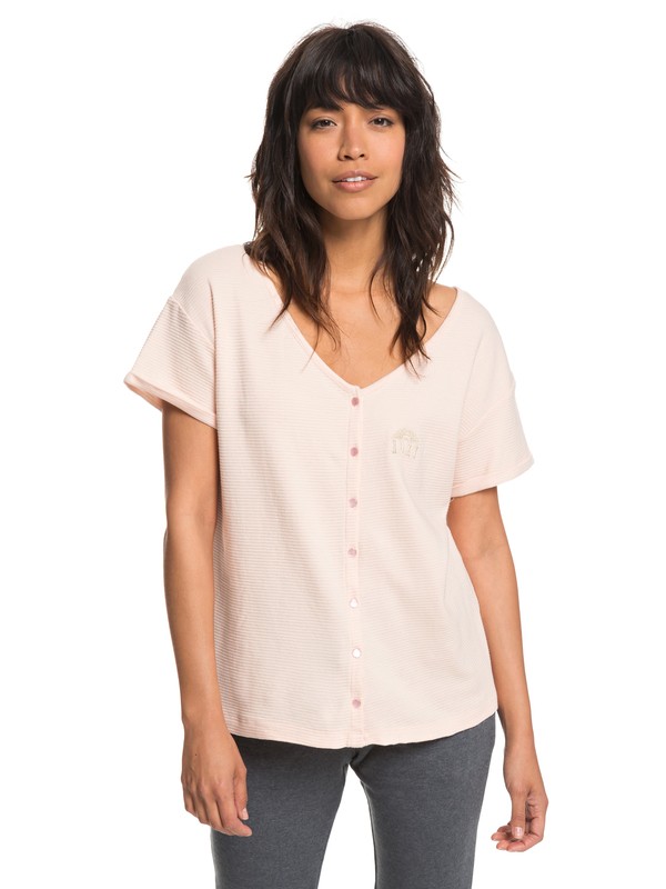 roxy, Never Give Up - Maglietta abbottonata da Donna, PEACH WHIP (mek0) 0 Never Give Up - Maglietta abbottonata da Donna Pink ERJZT04341 Roxy