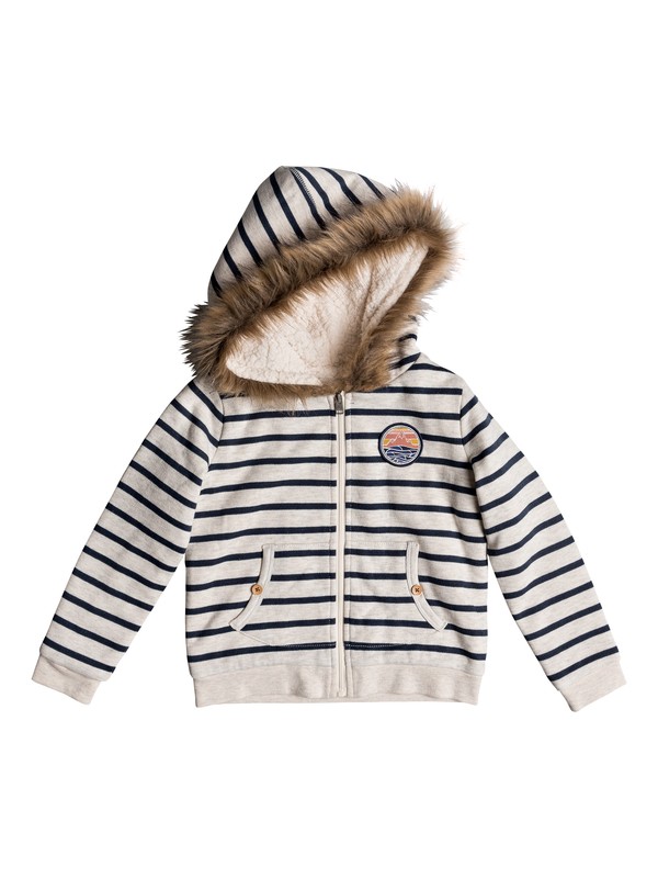 roxy, Girl's 2-6 Slumber Party Zip-Up Sherpa Lined Hoodie, METRO HEATHER ROMANTIC STRIPES (ten3) 0 Girl's 2-6 Slumber Party Zip-Up Sherpa Lined Hoodie Beige ERLFT03163 Roxy