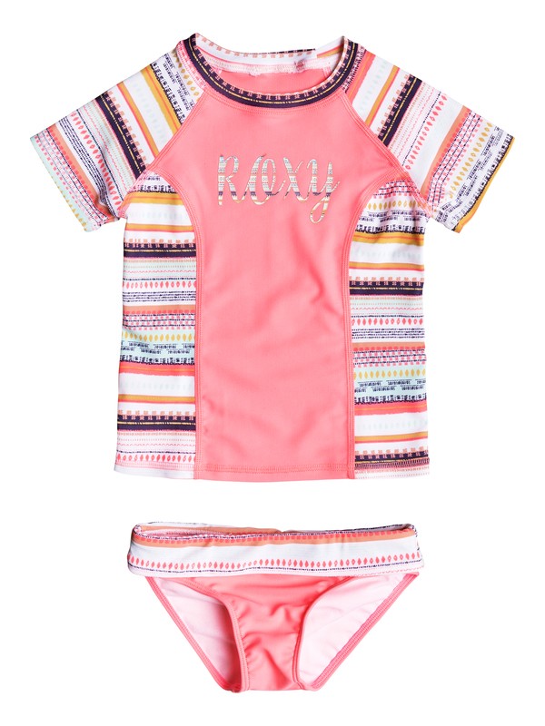 roxy, Girls 2-6 Little Indi Short Sleeve Rashguard Set, BRIGHT WHITE LIVIN DREAM STRIP (wbb3) 0 Girls 2-6 Little Indi Short Sleeve Rashguard Set ERLWR03061 Roxy