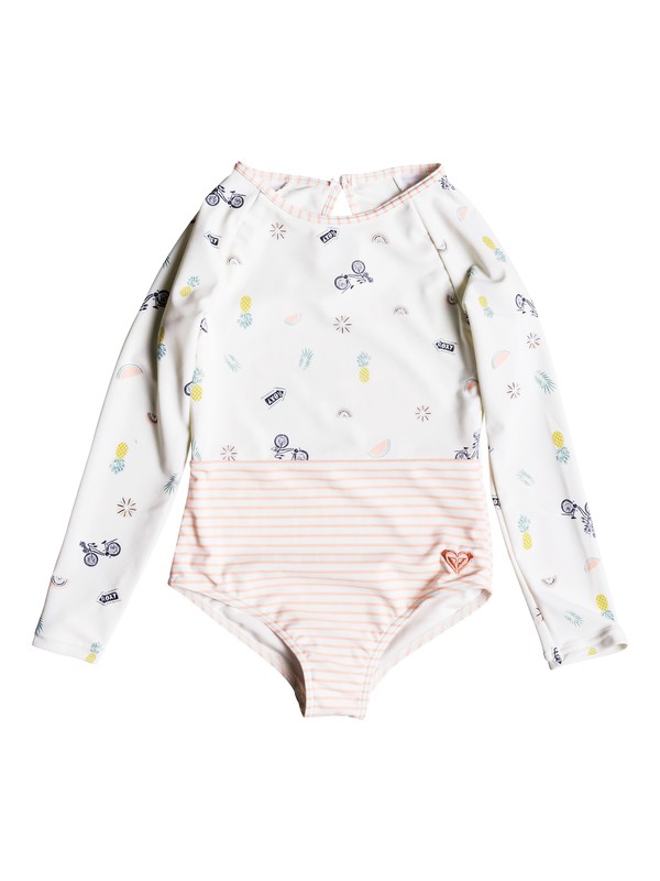 roxy, Girl's 2-6 Come On Board Long Sleeve UPF 50 One-Piece Rashguard, MARSHMALLOW BIKE RIDE (wbt6) 0 Girl's 2-6 Come On Board Long Sleeve UPF 50 One-Piece Rashguard White ERLWR03088 Roxy
