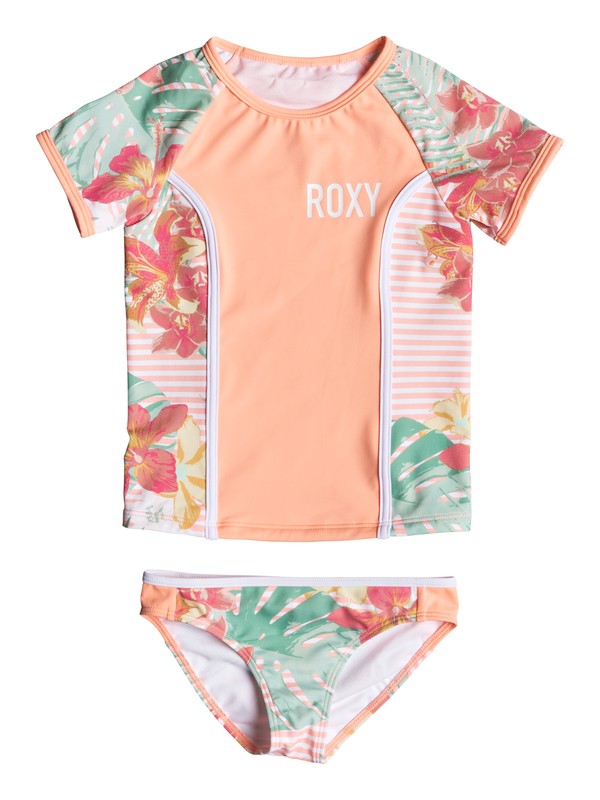 roxy, Girl's 2-6 Lush Florals Short Sleeve UPF 50 Rashguard Set, SOUFFLE (mfg0) 0 Girl's 2-6 Lush Florals Short Sleeve UPF 50 Rashguard Set Pink ERLWR03095 Roxy