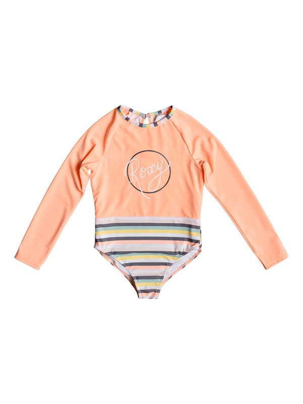 roxy, Girl's 2-6 Girl Lets Go Surfing Long Sleeve UPF 50 One-Piece Swimsuit, SALMON CANDY STRIPES (mfg3) 0 Girl's 2-6 Girl Lets Go Surfing Long Sleeve UPF 50 One-Piece Swimsuit Pink ERLWR03109 Roxy