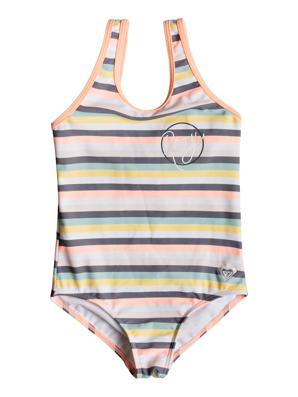 roxy, Girl's 2-6 Girl Lets Go Surfing One-Piece Swimsuit, SALMON CANDY STRIPES (mfg3) 0 Girl's 2-6 Girl Lets Go Surfing One-Piece Swimsuit Pink ERLX103034 Roxy
