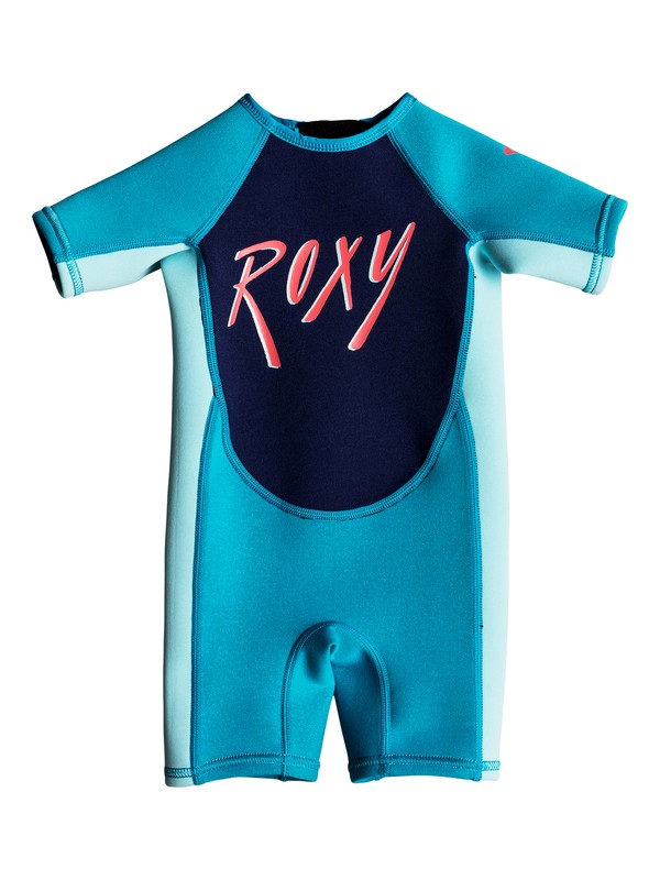roxy, Girl's 2-6 Toddlers 1.5mm Syncro Short Sleeve Back Zip Springsuit, AQUA/GLICER BLUE (xbbb) 0 Girl's 2-6 Toddlers 1.5mm Syncro Short Sleeve Back Zip Springsuit Blue EROW503002 Roxy