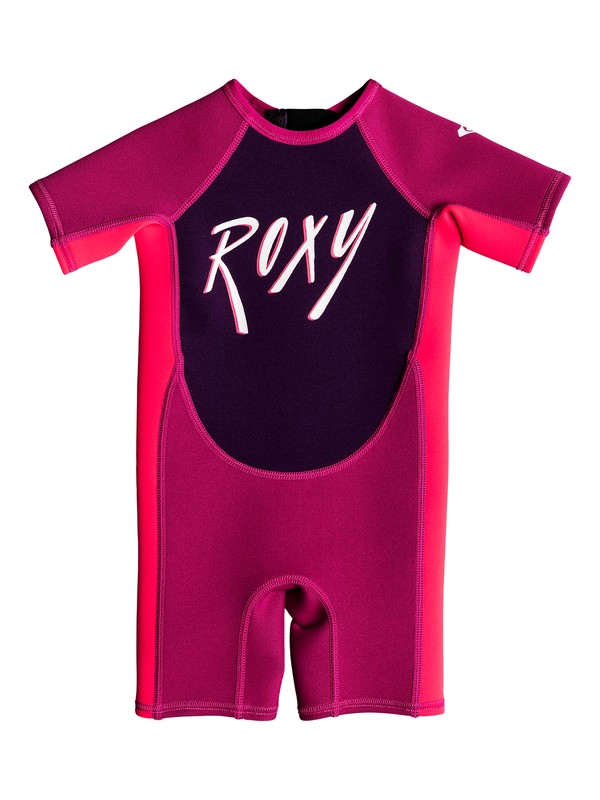 roxy, Girl's 2-6 Toddlers 1.5mm Syncro Short Sleeve Back Zip Springsuit, MAGENTA/VERMILLON (xrrm) 0 Girl's 2-6 Toddlers 1.5mm Syncro Short Sleeve Back Zip Springsuit Red EROW503002 Roxy