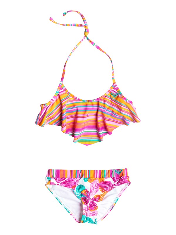 roxy, Girl's 7-14 Jungle Times Striped Flutter Bikini Set, Rose Violet-3 (mlk3) 0 Girl's 7-14 Jungle Times Striped Flutter Bikini Set RRF58517 Roxy