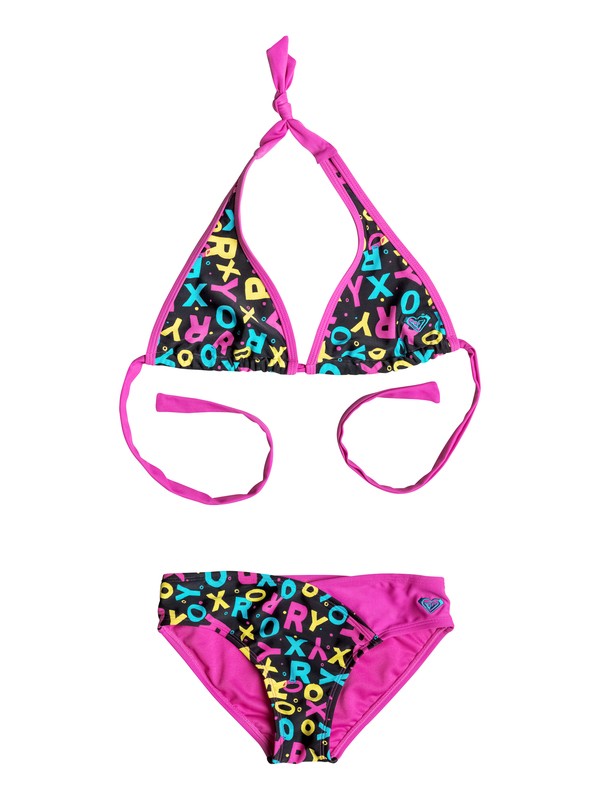 roxy, Girl's 7-14 Pop Logo Halter Bikini Set, TRUE BLACK (kvj6) 0 Girl's 7-14 Pop Logo Halter Bikini Set RRF58547 Roxy