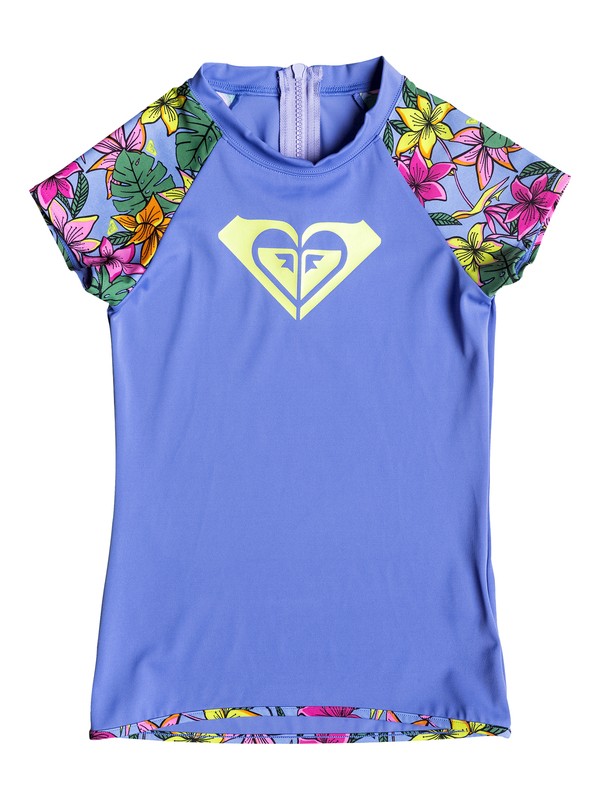 roxy, Girl's 7-14 Hot Tropics Short Sleeve Rashguard, Blue Bonnet-6 (bjv6) 0 Girl's 7-14 Hot Tropics Short Sleeve Rashguard RRF58667 Roxy