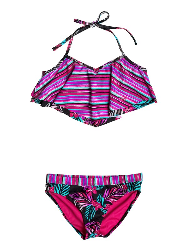 roxy, Girl's 7-14 Pop Trop Flutter Set, TRUE BLACK (kvj0) 0 Girl's 7-14 Pop Trop Flutter Set RRF68687 Roxy