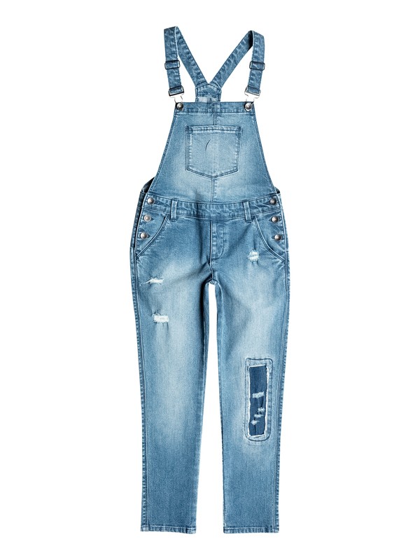 roxy, Girls 7-14 Big Distressed Denim Overalls, Bijou Blue - Solid (bng0) 0 Girls 7-14 Big Distressed Denim Overalls RRH55147 Roxy