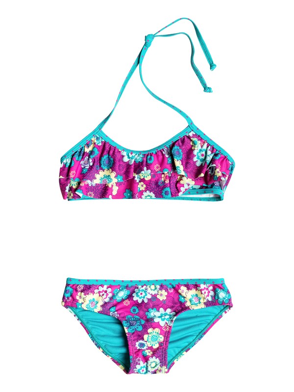 roxy, Baby Floral Double Flutter Bikini, Lake Blue-6 (bnw6) 0 Baby Floral Double Flutter Bikini RRH58511 Roxy