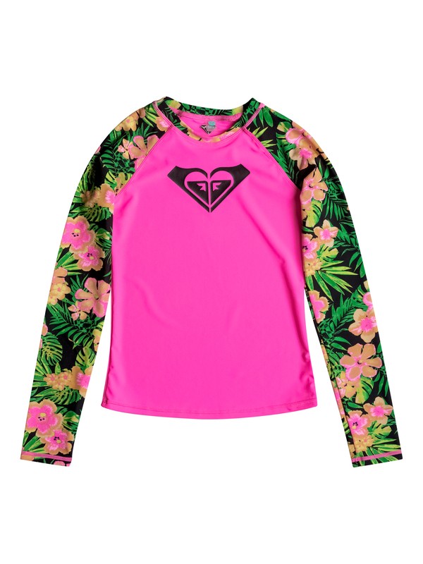 roxy, Girls 7-14 In The Tropics Rashguard, Pink Flambe - Solid (mlb0) 0 Girls 7-14 In The Tropics Rashguard RRM68747 Roxy